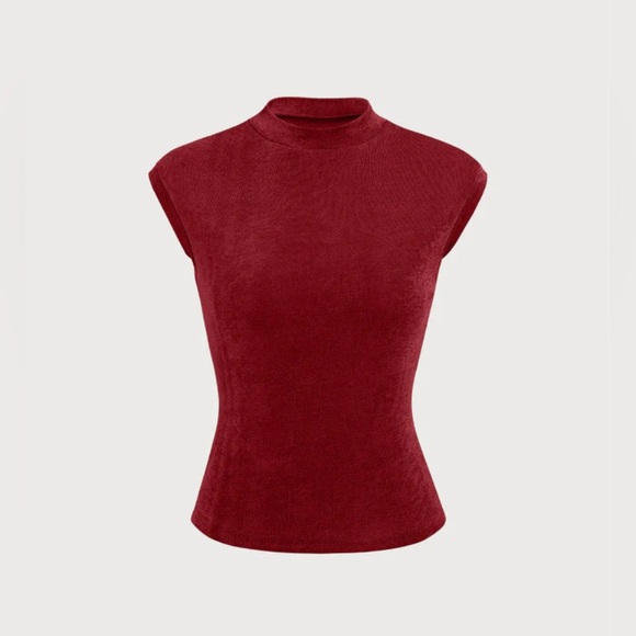 NWT RIHOAS Women's Wine Red Mock Neck Sleeveless Knit Top Sz OS - Picture 5 of 8